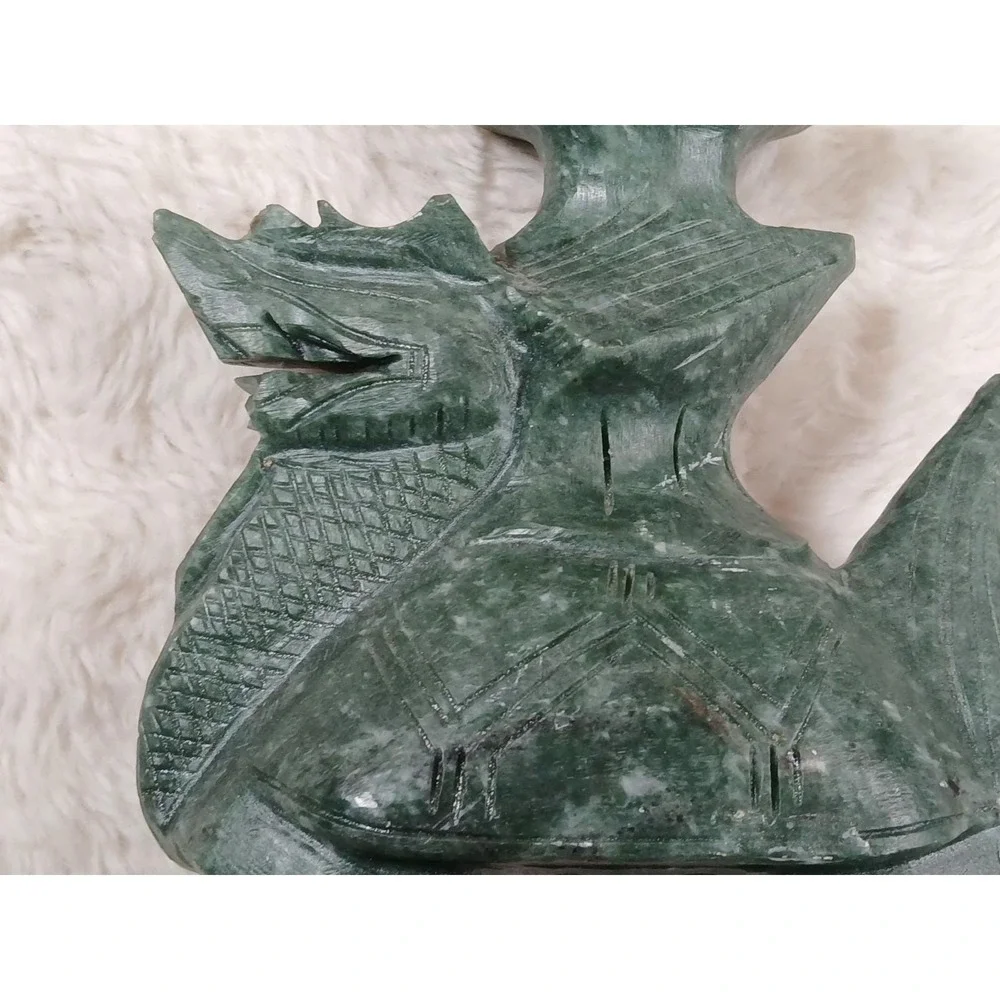 Vintage Chinese Hand-Carved Green Stone Dragon Turtle Candle Holder /‎ Incens